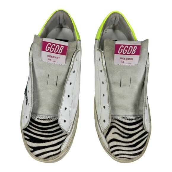 Golden Goose GGDB Hi Star Sneakers 37 7 Zebra Glitter Star Platform Distressed - Picture 6 of 14